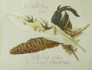 1880's Lovely Bird's Feathers J.F. Schipper & Co. Christmas Victorian Card &S