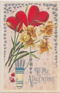 VALENTINE'S DAY Love Holiday Postcard c1910 Hearts Flowers FANCY BORDER 311