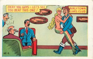 1952 Comic humor man Mermaid men shocked interior Postcard Baxter Lane 22-10440