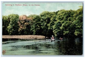 c1910's Canoeing In Waltham On The Charles Massachusetts Unposted Boats Postcard