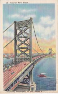 Delaware River Bridge Connecting Philadelphia and Camden New Jersey 1950 Curt...