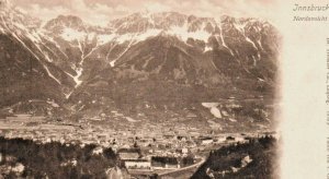 c.1900 Lithograph Postcard Innsbruck Austria Unposted Nordansicht Ski