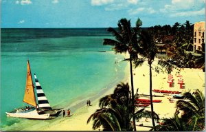 Vtg 1960s Waikiki Beach on the Island of Oahu Hawaii HI Pan Am Airlines Postcard