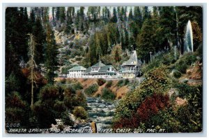 c1950's Shasta Springs & Sacramento River Building Station Railroad CA Postcard