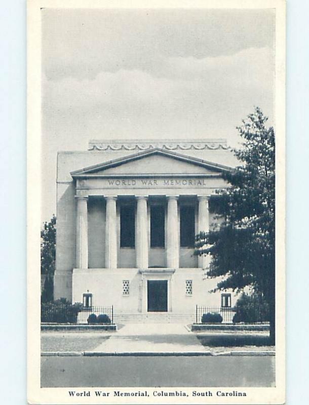 Unused 1940's WORLD WAR MEMORIAL Columbia South Carolina SC H5814