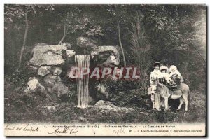 Old Postcard Donkey Mule Auvers-Saint-Georges Chateau de Gravelle Waterfall V...