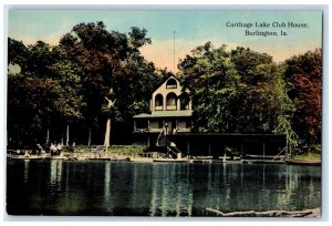 c1910 Carthage Lake Club House Burlington Iowa IA Antique Posted Postcard