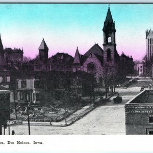 c1910s Des Moines IA Early Downtown Seven Church Spires Pabst Beer Postcard A102