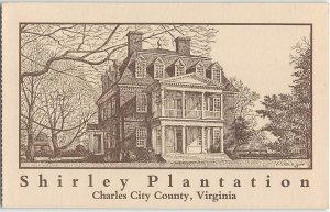 SHIRLEY PLANTATION Charles City County, Virginia Hill-Carter Vintage Postcard