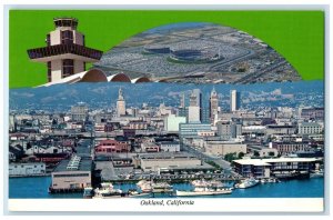 c1950's Oakland California Aerial View Downtown Water Front Tower Arena Postcard