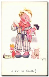 Old Postcard Fantasy Illustrator Child Beatrice Mallet Whose turn Dog