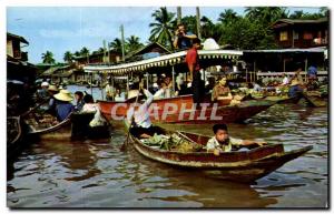 Postcard Modern Thailand Thailand Wat Sai Floating Market Bangkok