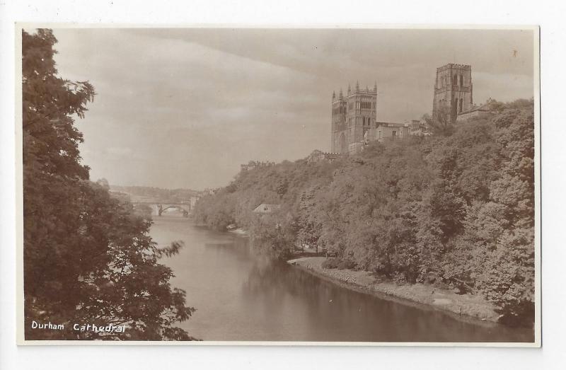 UK England Durham Cathedral from River Great Britain Real Photo Postcard RPPC