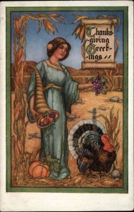 Tuck Thanksgiving Peace and Plenty Beautiful Woman with Turkey c1910 PC