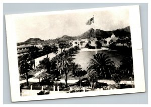 Vintage Early 1950's RPPC Postcard AJO Plaza Arizona Flag POSTED