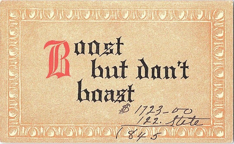 Boost But Don't Boast Vintage Postcard Standard View Card