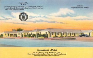 Linen Roadside Postcard Caruthers Motel Bellflower CA Near Knott's Berry Farm