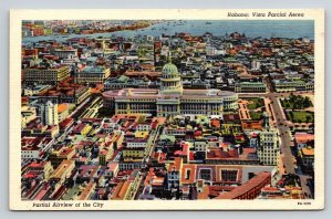 Havana Cuba El Capitolio Aerial View Linen Postcard Art-Colortone