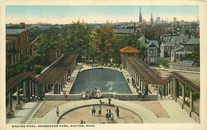 Birdseye Wading Pool Bomberger Park Dayton Ohio 1920s Postcard Meiler Teich 5572