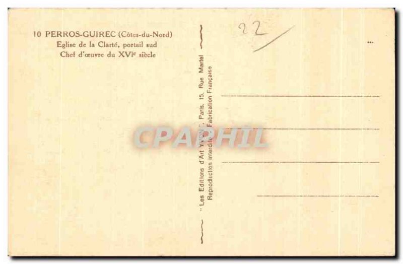 Old Postcard Perros Guirec Cotes North Church of Clarity south gate Head ceuv...