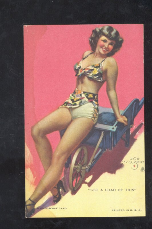 VINTAGE MUTOSCOPE CARD GET A LOAD OF THIS BEAUTIFUL PRETTY WOMAN GIRL RISQUE