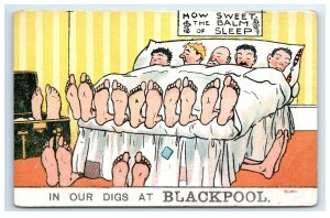 Postcard In our Digs at Blackpool - How Sweet The Balm of Sleep, humor comic F30