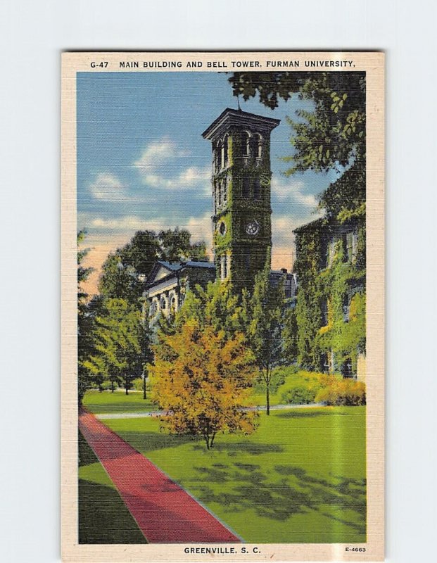 Postcard Main Building And Bell Tower Furman University Greeneville SC USA