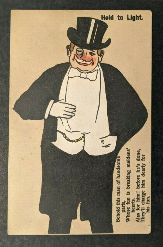 Mint Vintage Handsome Man Hold To Light Postcard Hidden Image of Lady