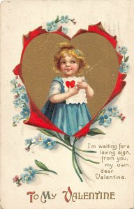 G47/ Valentine's Day Love Holiday Postcard c1910 Pretty Girl Heart 20