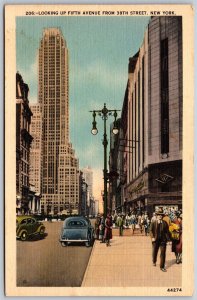 Vtg New York City Ny View Looking Up Fifth Avenue from 39th Street Postcard