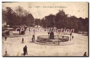 Old Postcard Agen Place And Statue Of The Republic