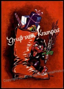 Austria 1960s Classic Krampus Devil Boot Christmas Card UNUSED 95366