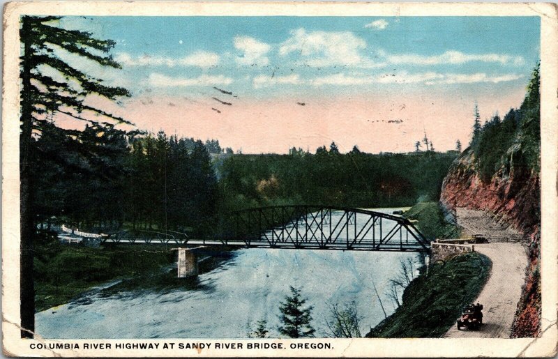 Columbia River Highway Sandy Bridge Oregon Ohehalis Wash Cancel 1919 Postcard 