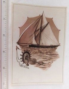 Fred W. Baker, Rochester, NY Lovely Nautical Scene Galatea Ship's Wheel Rope F50