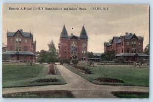 1910 Bath New York Vintage Postcard Barracks A B C State Soldiers Sailors Home