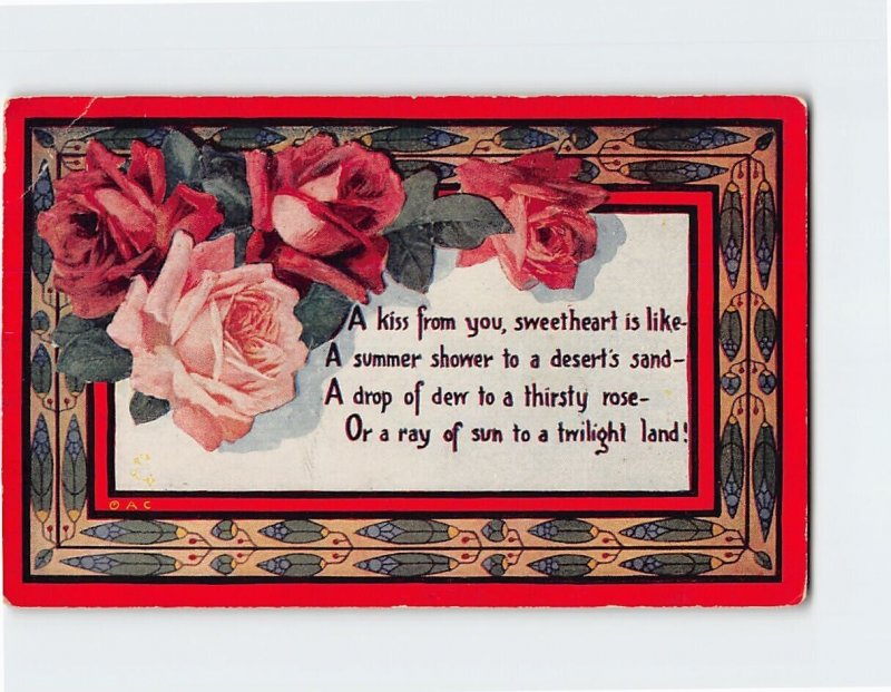 Postcard Love/Romance Greeting Card with Poem and Roses Art Print