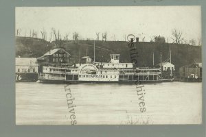 Minneapolis MINNESOTA RPPC c1910 STEAMBOAT MINNEAPOLIS Steamer MISSISSIPPI RIVER