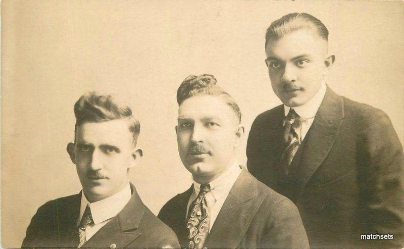 C-1910 Three men with questionable hair styles RPPC Real photo postcard 7048