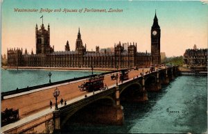 Westminster Bridge Houses Parliament London Antique DB Postcard Valentine 