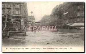 Old Postcard From Paris Floods Hotel Terminus and Gare Saint Lazare