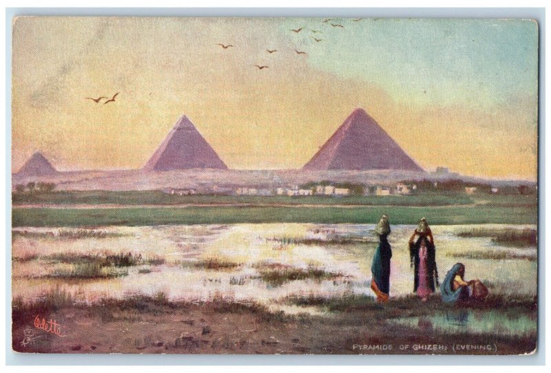 c1910 Pyramids of Ghizeh (Evening) Picturesque Egypt Oilette Tuck Art Postcard 