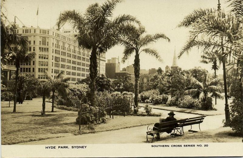 australia, SYDNEY, Hyde Park (1930s) RPPC, Southern Cross Series No. 20