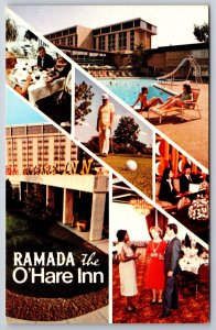 Des Plaines Illinois~Ramada O'Hare Inn Multi-View W/ Swimming Pool~Vtg Postcard