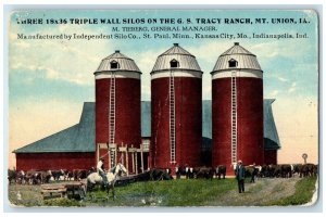 1917 Triple Wall Silos On The GS Tracy Ranch Mt. Union Iowa IA Antique Postcard