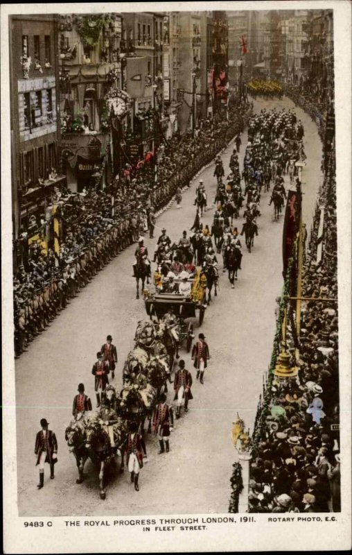 ROYALTY Procession Through London Fleet Street TINTED REAL PHOTO c1910 Postcard