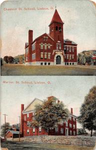 F20/ Lisbon Ohio Postcard c1910 2View Chestnut St Market St Schools