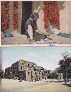 Red Pepper Lady Hopi Indian & House 2x Vintage India Postcard s