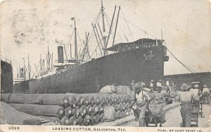 J27/ Galveston Texas Postcard c1910 Loading Cotton Ship Dock 223