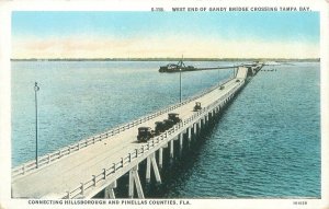 Tampa Bay Florida Gandy Bridge West End, Model T Cars White Border Postcard