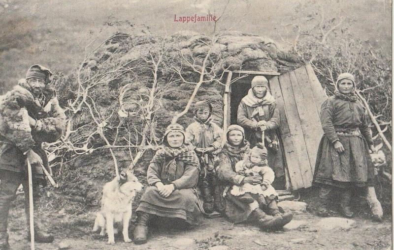 NORWAY 1900 Ethnic Native Laplander Family Lappefamilie dog traditional house